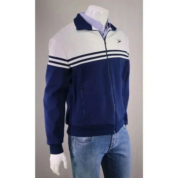 Speedo Vintage 1980's Blue/White Zip Front Track Jacket Unisex XL - Picture 5 of 10